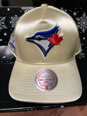 Mitchell & Ness Gold Satin Blue Jays Cap with Red Maple Leaf